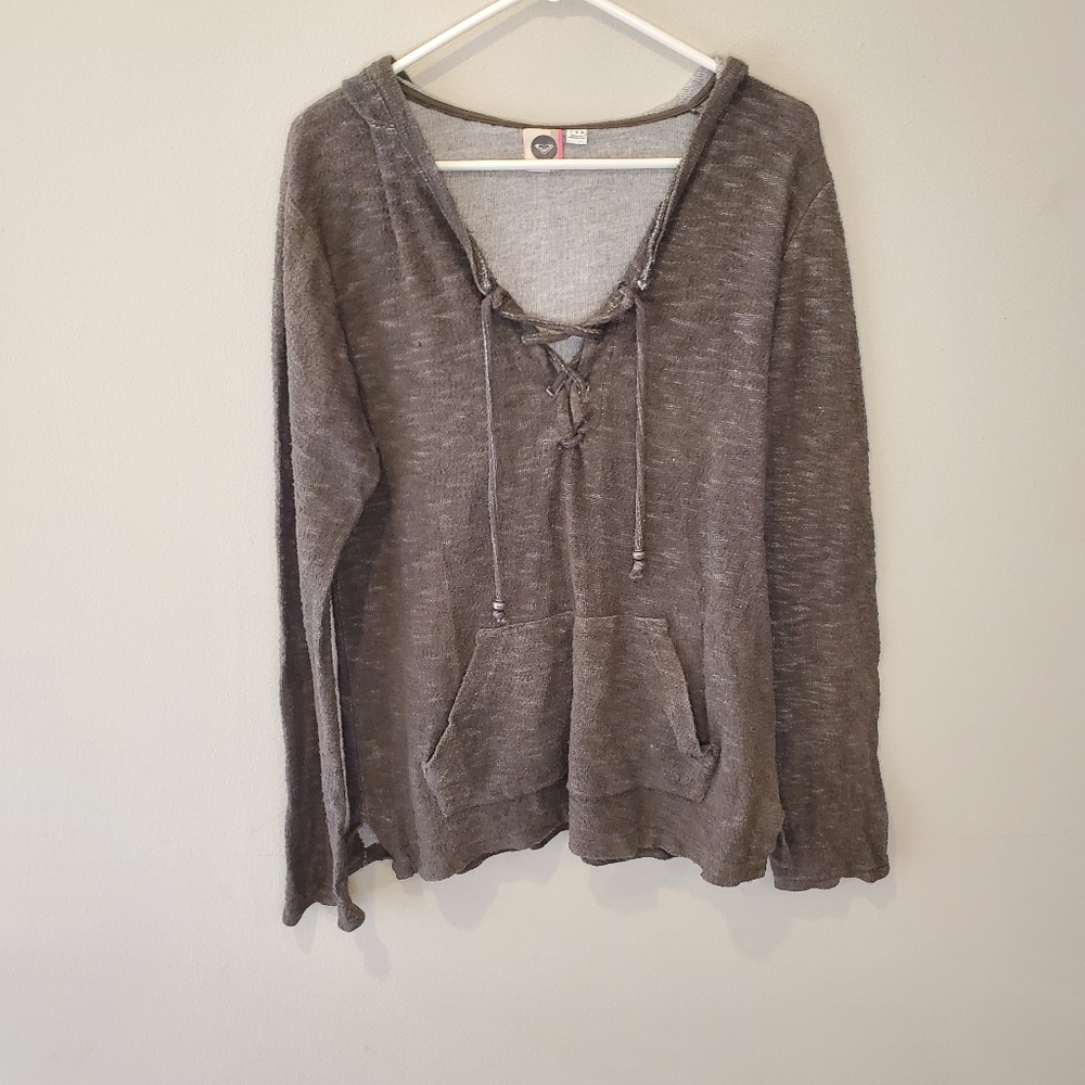 Roxy lightweight terry lace up hoodie gray L